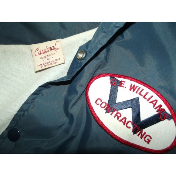Vintage Mens Cardinal G.E Williams Contracting Sz Medium Blue Windbreaker Jacket - Picture 3 of 12